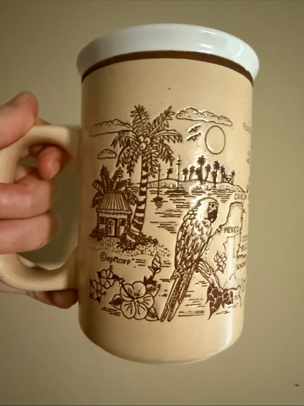 vintage Agiftcorp Caribbean Island Map Souvenir Mug from around the 1980s or 199